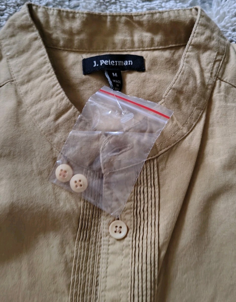 J. Peterman Octavia Mountain Shirt Men’s Size M Pintuck Mandarin Collar…