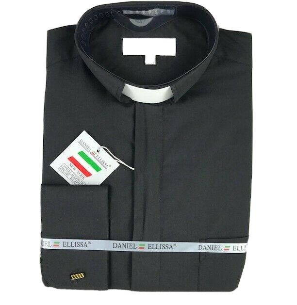 Daniel Ellissa Men Clergy Banded Collar Shirt Black White Tab Sizes 14.5 -22.5