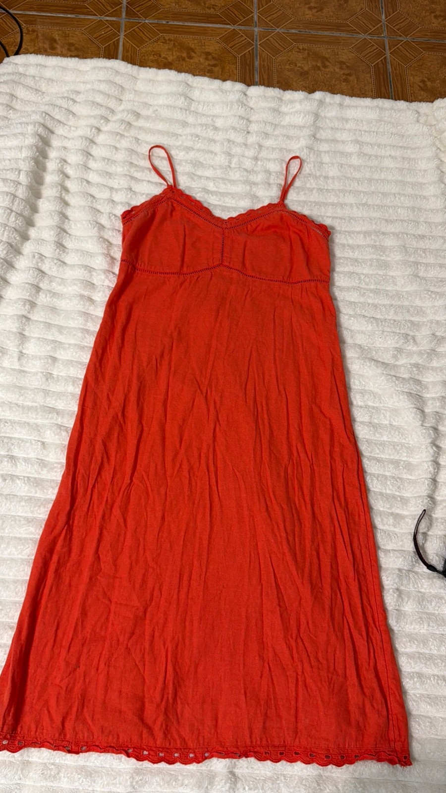Old Navy Women’s Large Coral Orange Smocked Sleeveless Midi Dress
