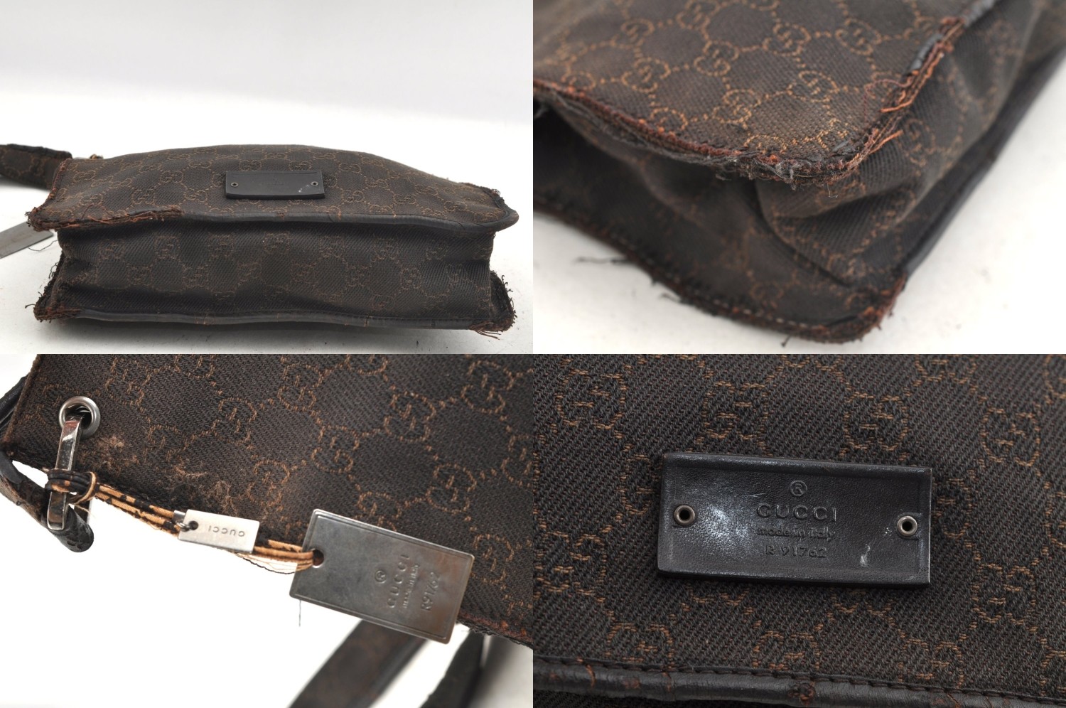 Authentic GUCCI Shoulder Bag Clutch Bag GG Canvas Nylon Brown Black 2Set AC023