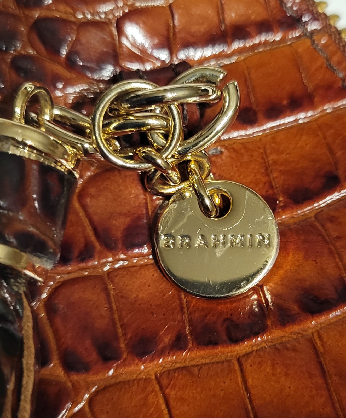 Brahmin SYDNEY PECAN Melbourne Satchel Shoulder Bag Brown Croc-Embossed NWT