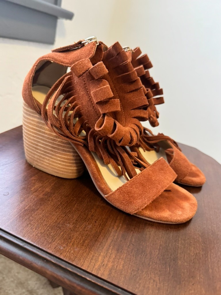 New Matiko Morgan Suede Brown Fringe Heel Rust size Eur 39 Boho Western