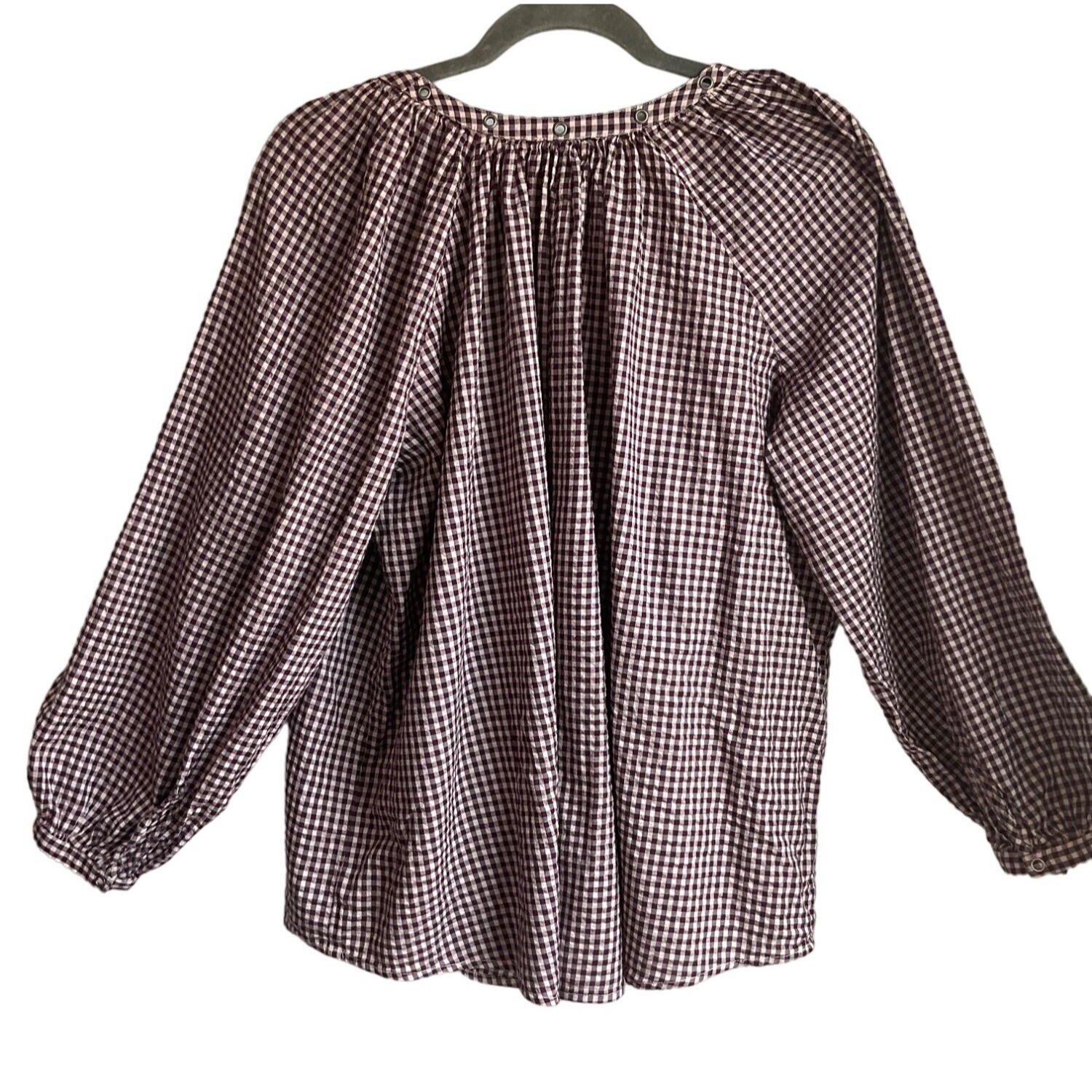 Aerie Sz Small Top Oversized Burgundy/Pink Long Sleeve Plaid Boho Modal Cotton