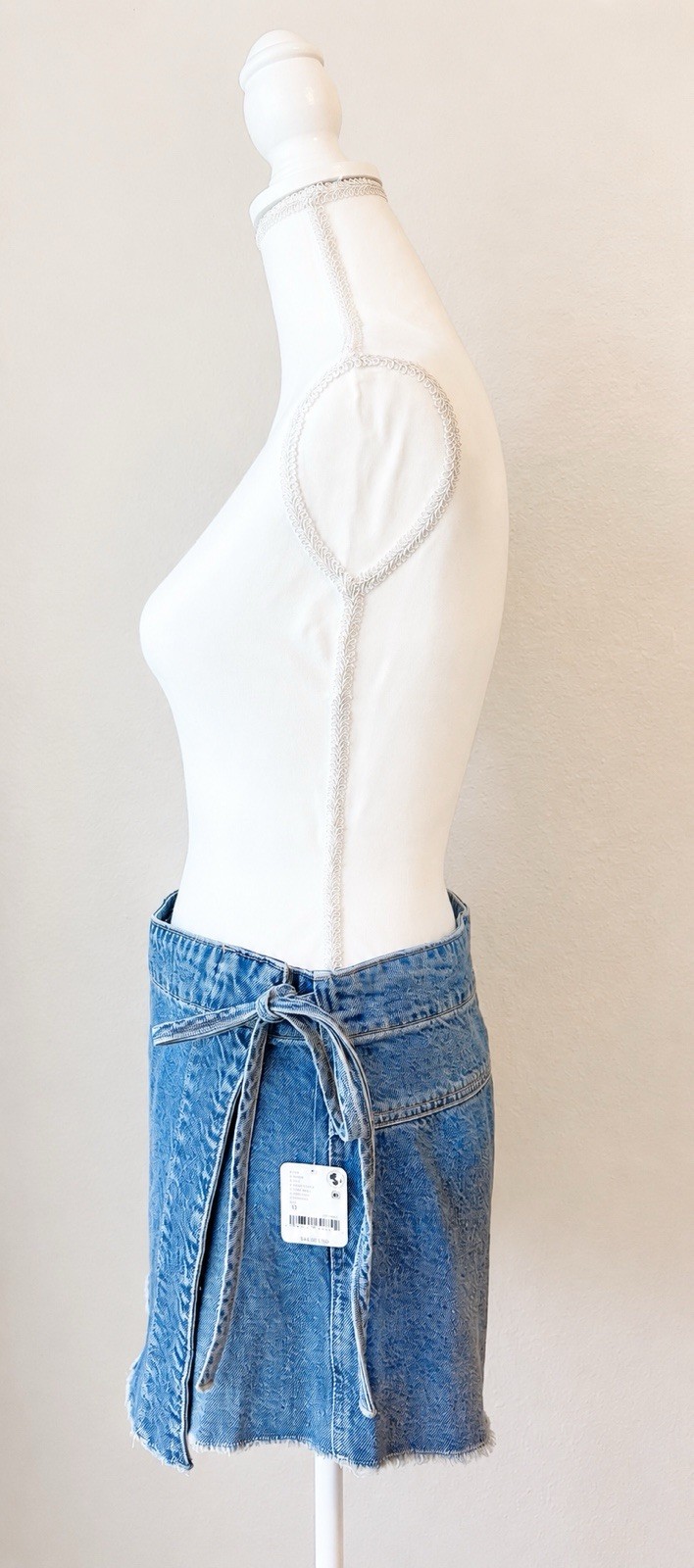 NWT Free People Denim Wrap Skort Size 10 Fray Hem Raw Hem