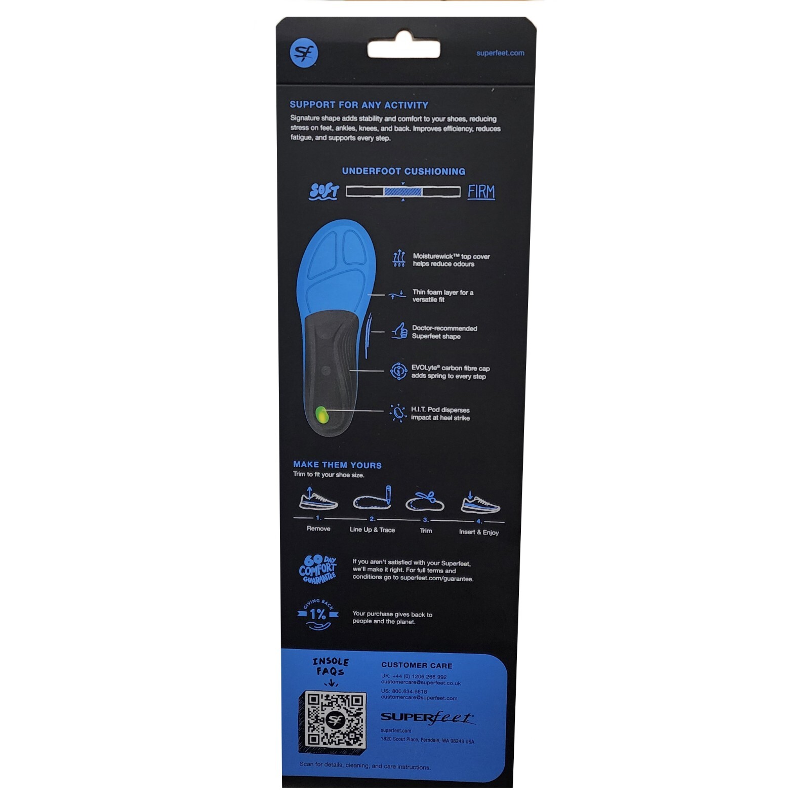*2-Pairs* SuperFeet Active Support Medium Arch Size-F Insole Blue FL986612