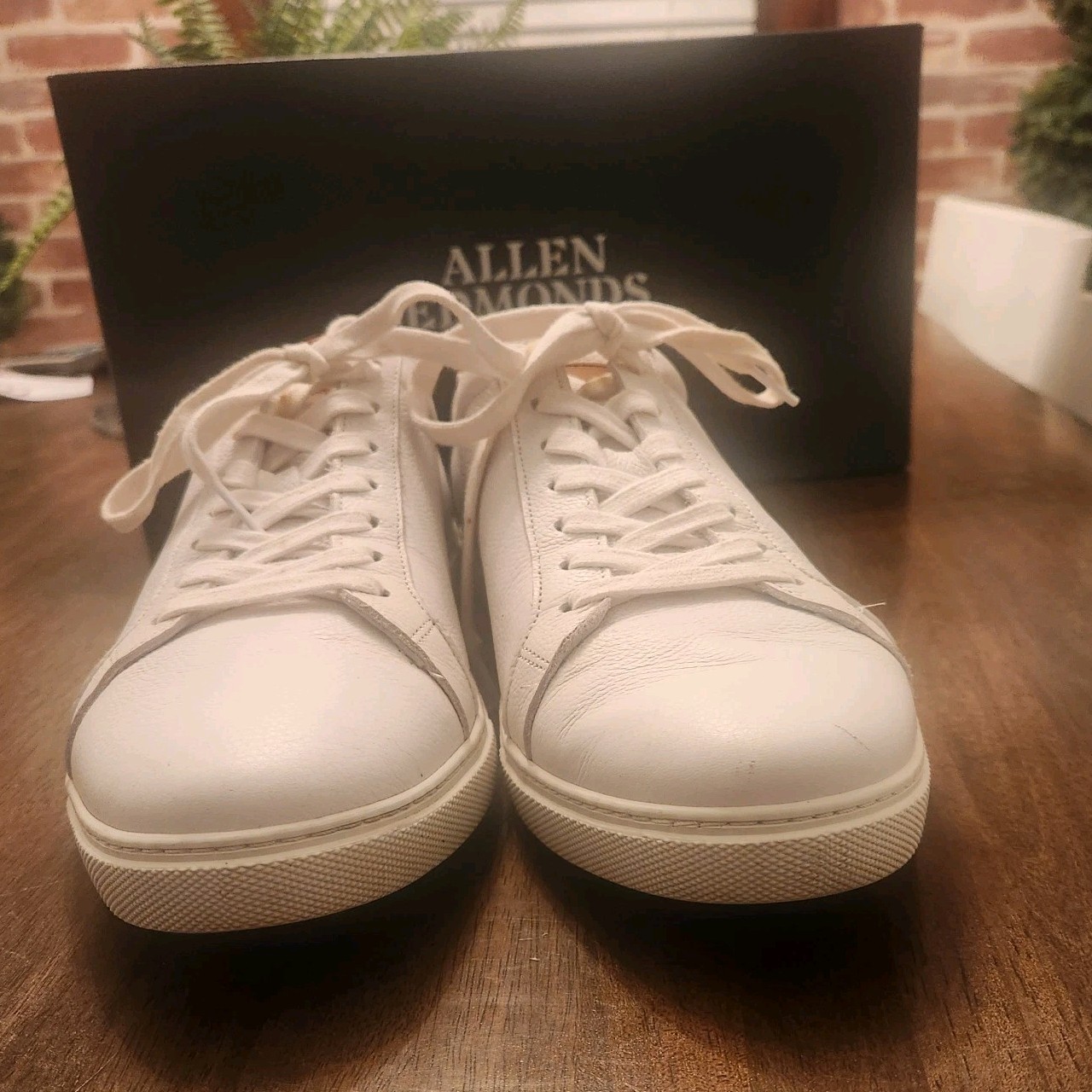 Allen Edmonds Mens COURTSIDE White Leather Lace Up Casual Sneakers 10.5E Wide