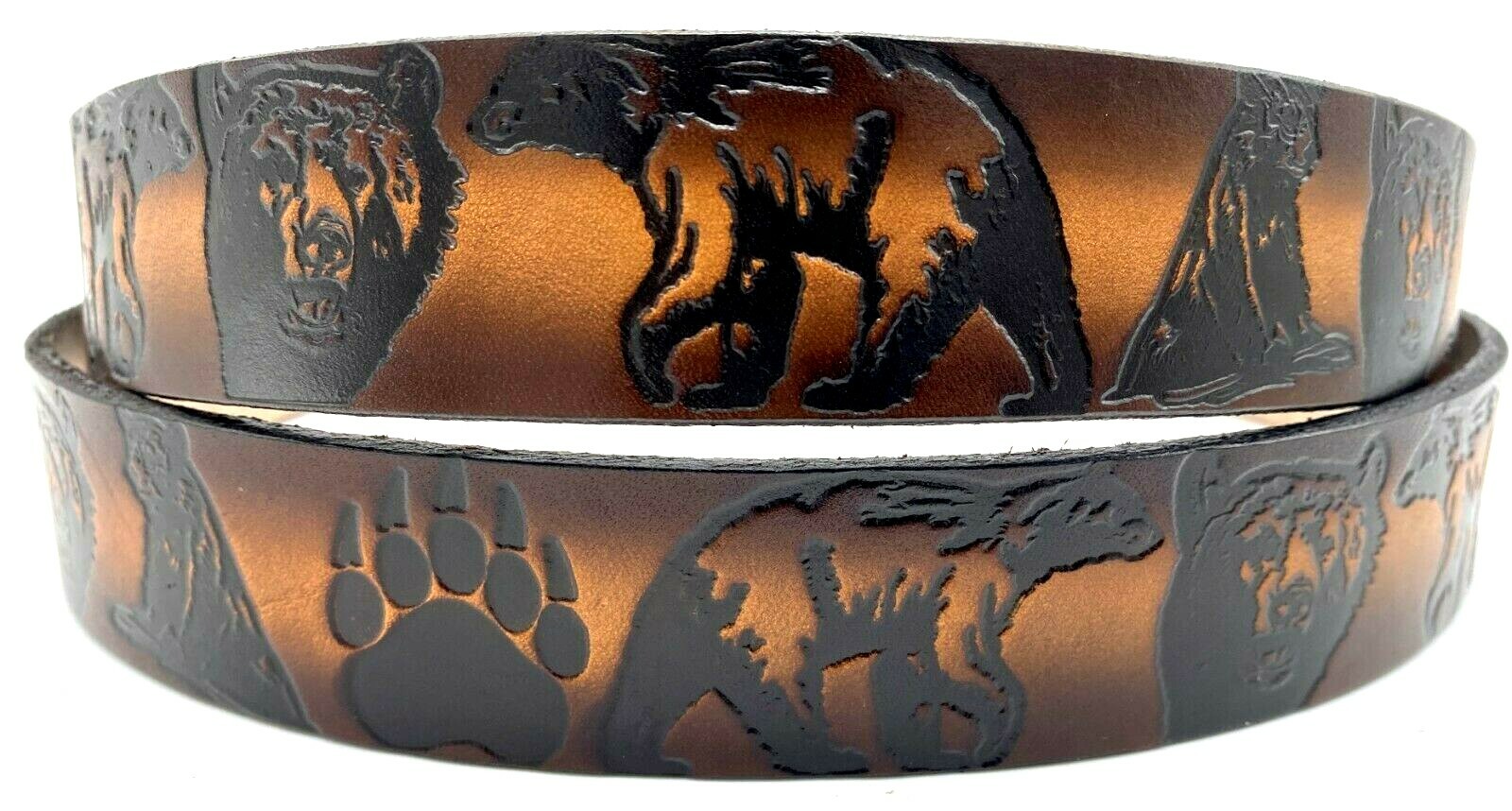 BEARS ANIMAL EMBOSSED MOTORCYCLE COWHIDE LEATHER BELT SIZE 26-48 USA MADE