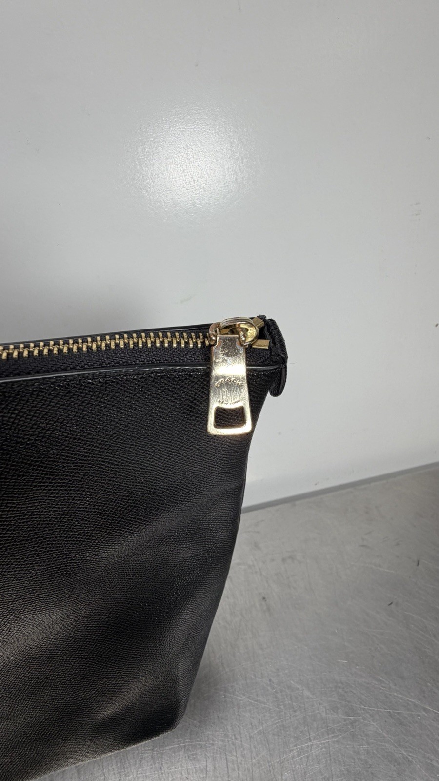 COACH Gallery Tote Shoulder Bag Black Crossgrain Leather w/ Gold Hardware F79608