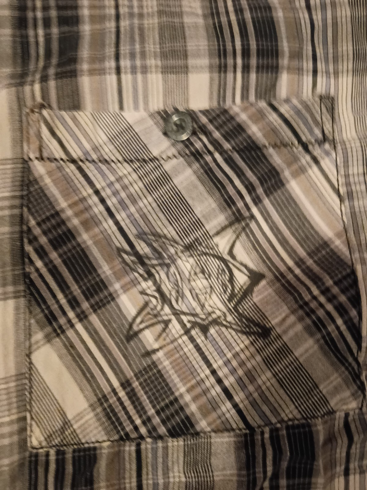 HARLEY DAVIDSON mens XLARGE black/beige modern plaid/graphic casual shirt