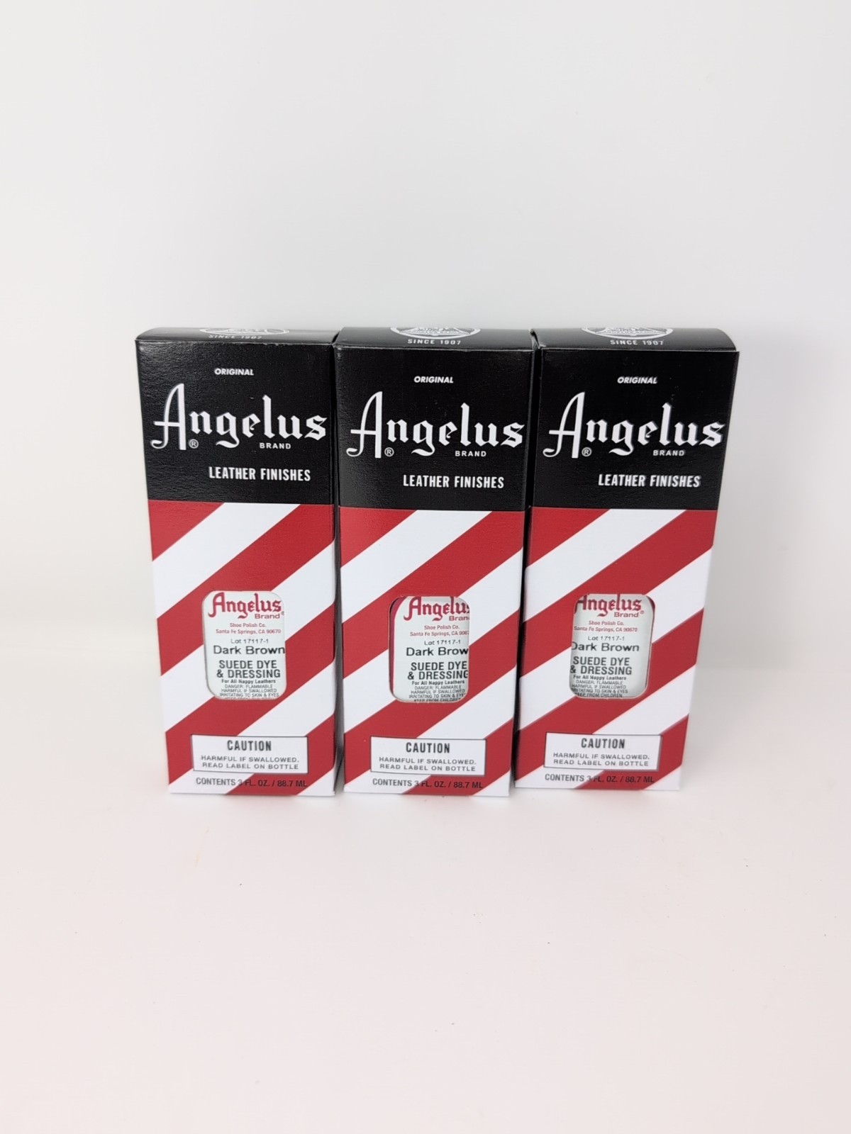 Lot Of 3 Angelus Suede Dye & Dressing 3 Fl Oz Bottle W/ Applicator Dark Brown