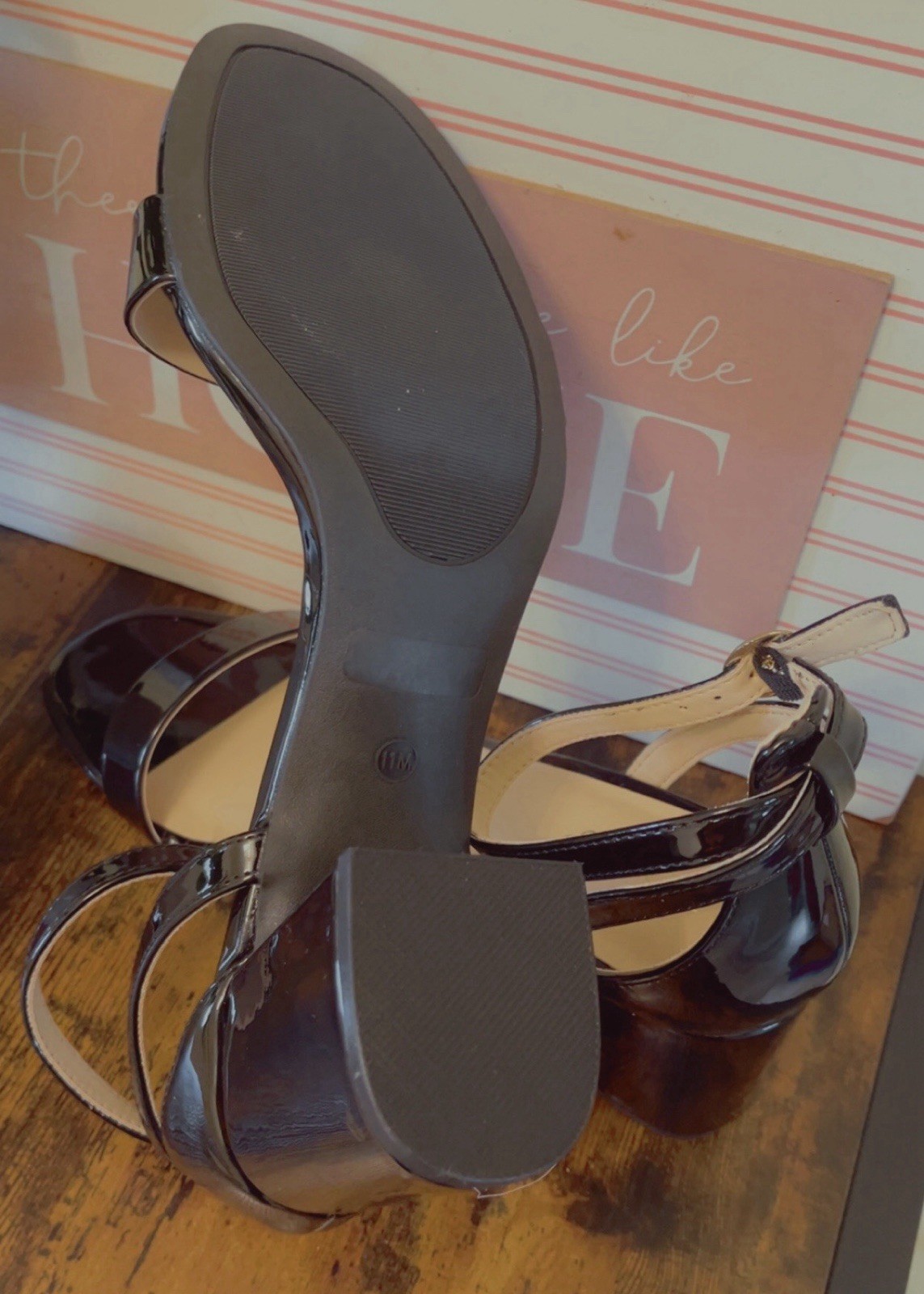 Bamboo Black Patent Leather Strappy Ankle Strap Buckle Sandals Women 11