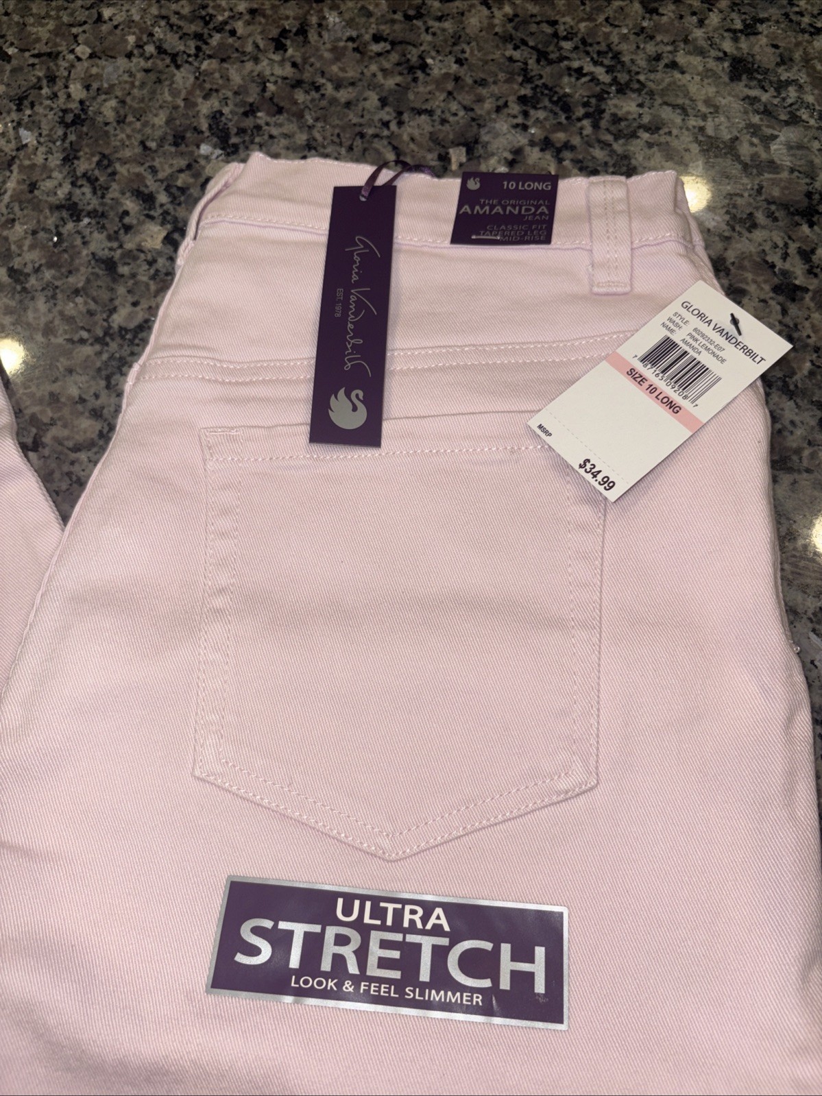 Gloria Vanderbilt Womens Pink Amanda Stretch Denim Pants Sz 10 New With Tags