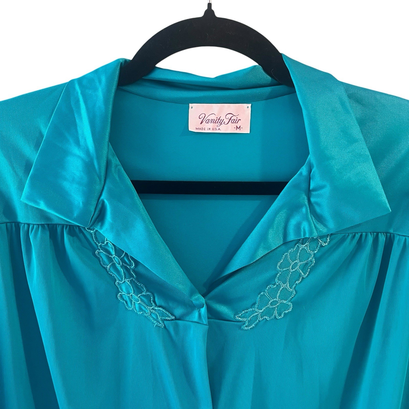 Vintage Vanity Fair Nylon Robe Housecoat Teal Blue Green Button Front Size M