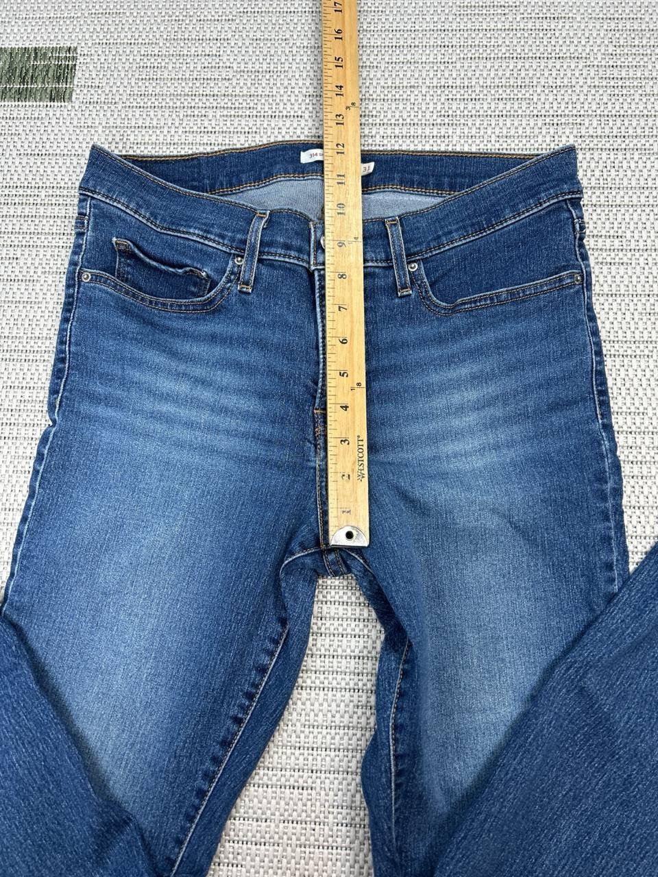 Levis 314 Shaping Straight Jeans Womens 31 Blue Whiskering Denim Cotton 31×28