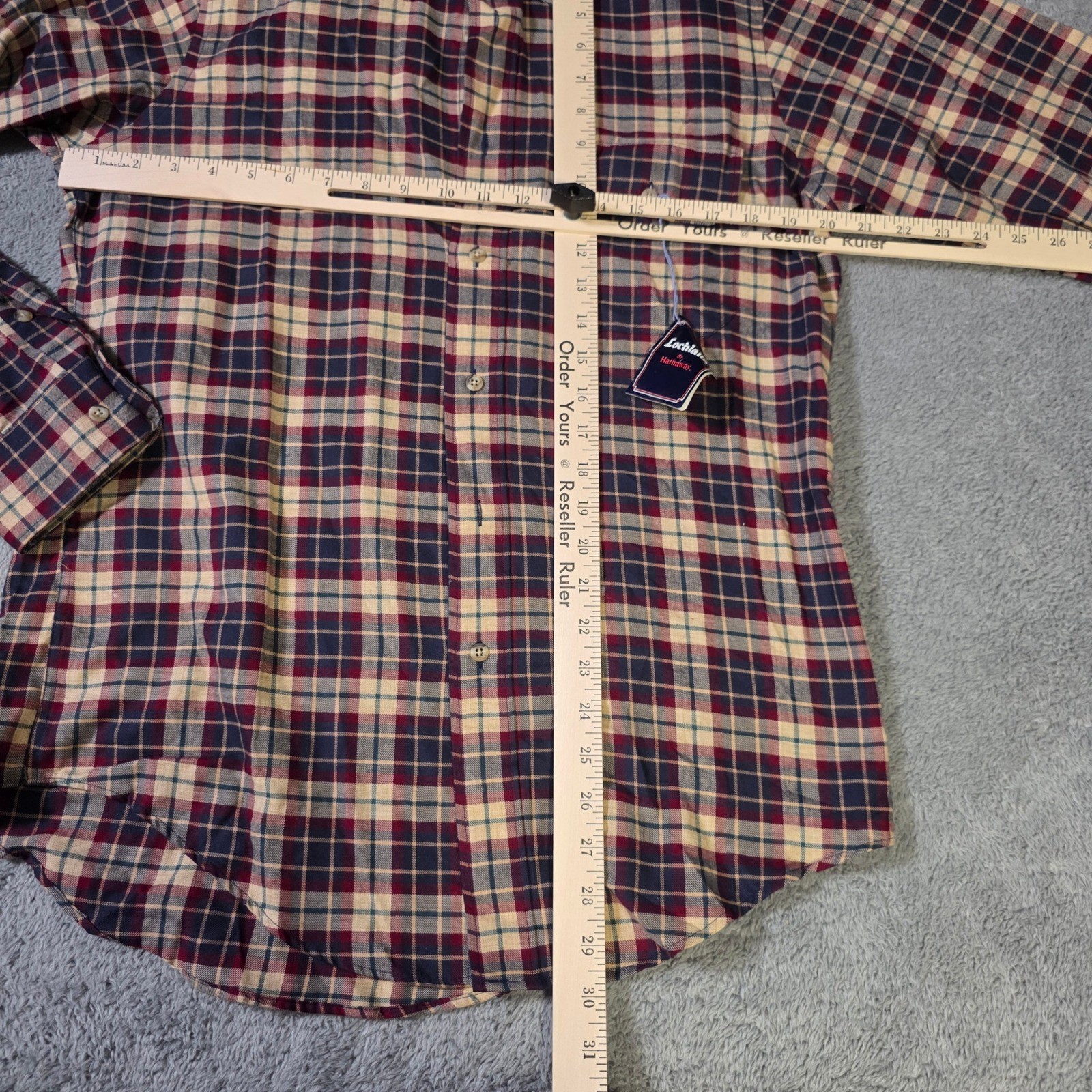 Lochlana Hathaway Mens M Button Down Shirt Plaid Navy Burgundy Cotton Wool Blend