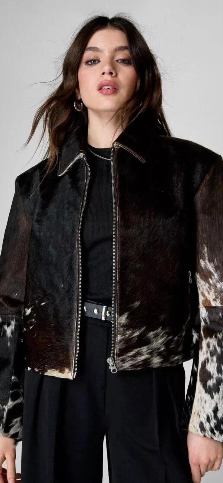 Genuine Cowhide Leather Jacket for Women | Natural Hair-On Cow Skin Fashion Coat