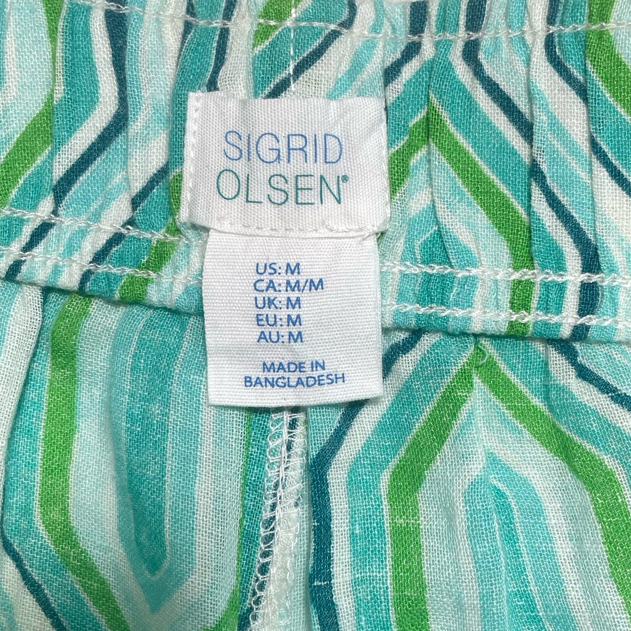 NEW Sigrid Olsen Linen Blend Coastal Beach Pants Womens M Blue Aqua Geometric