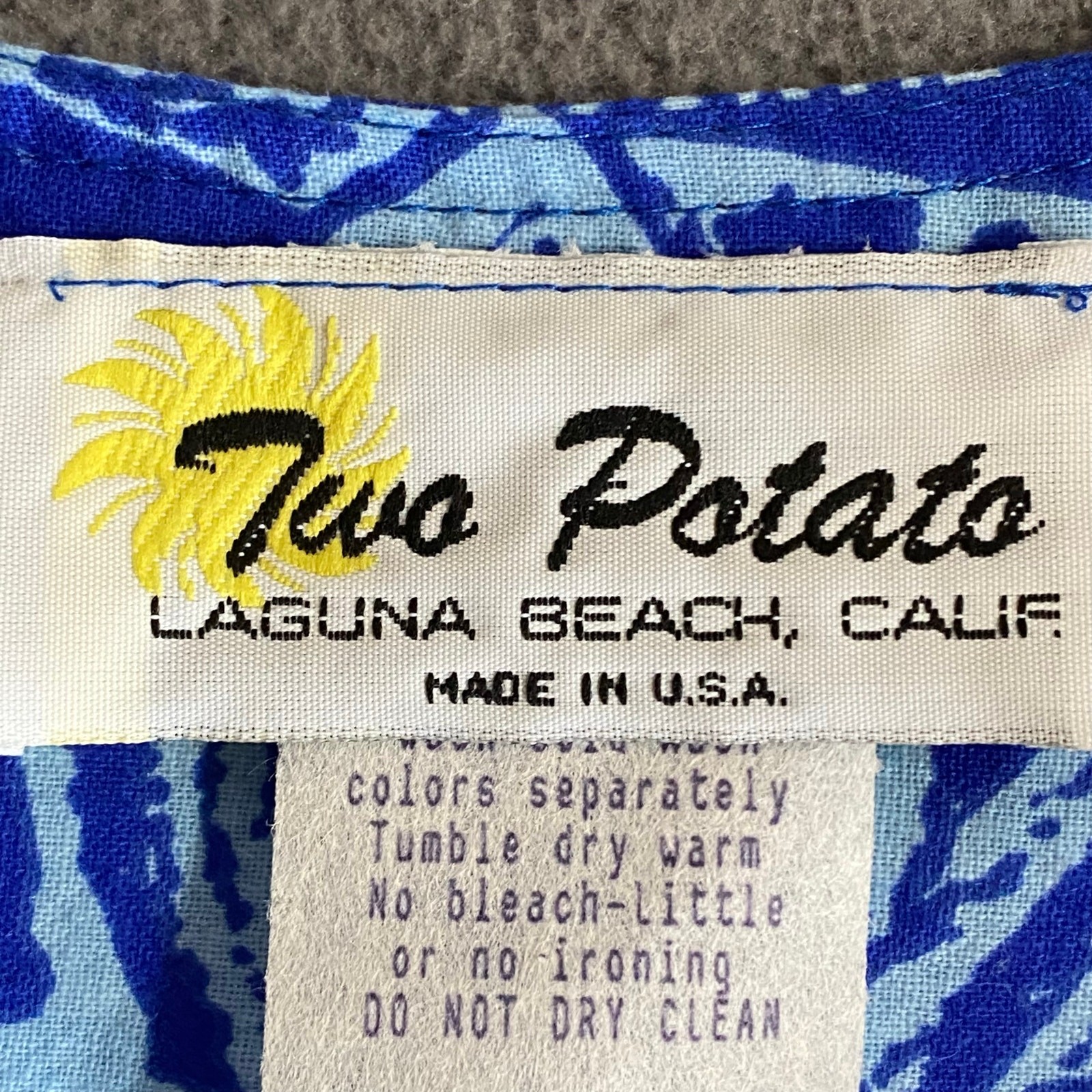 Vtg 80s 90s Two Potato Laguna Beach Midi Tiered Muumuu Dress XS Cotton Blue NOS