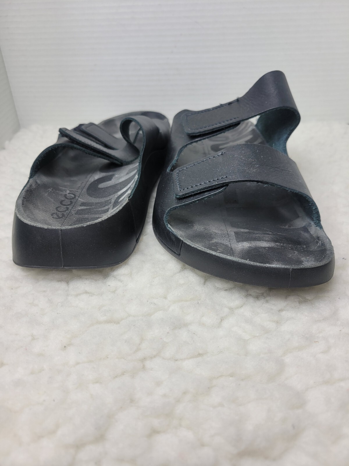 Ecco 2nd Cozmo Sandals Men’s Size 13 Black Leather Double Strap Comfort Slide
