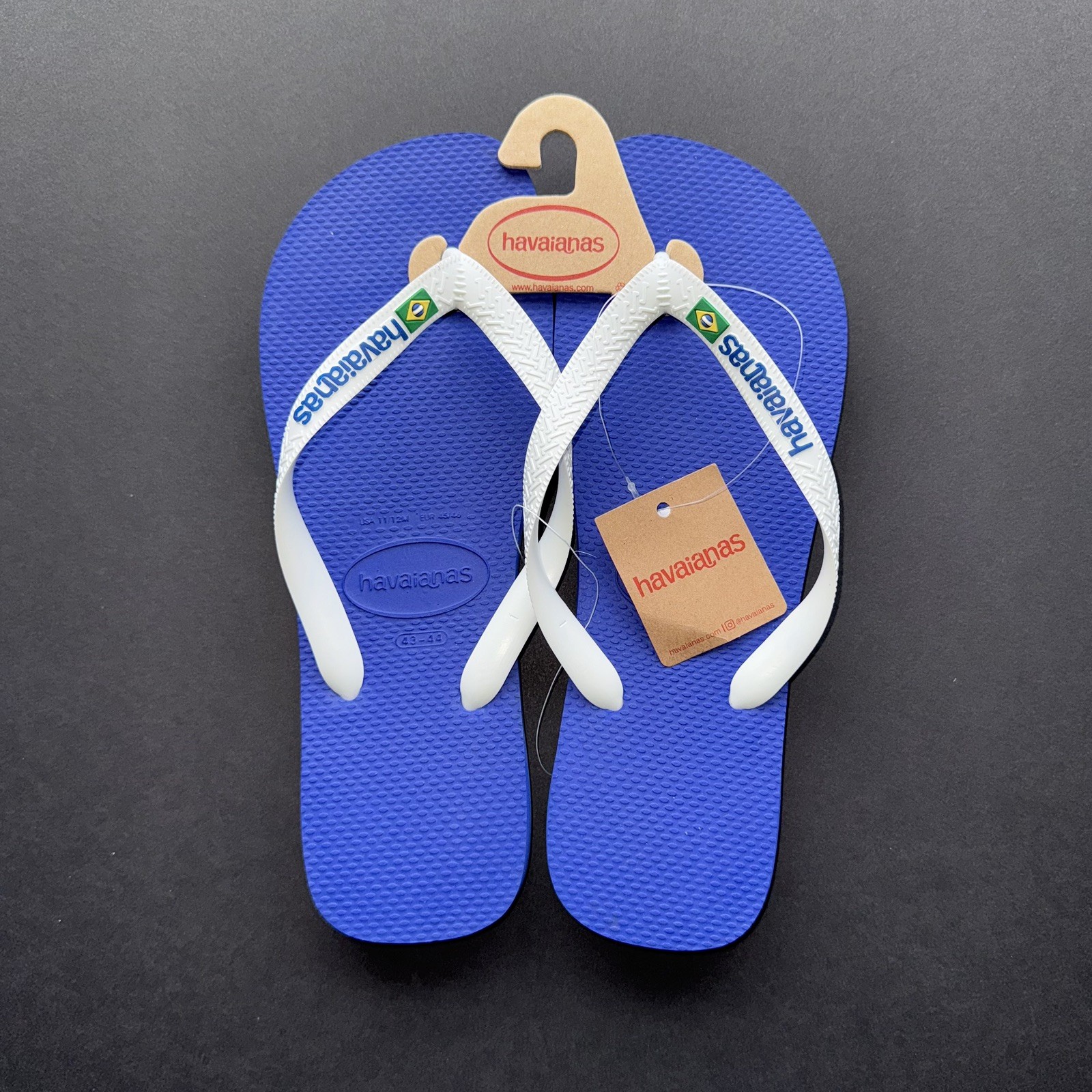 Havaianas Marine Blue Flag Logo Flip Flops Men’s Size 11/12 (43-44) Brazil NEW