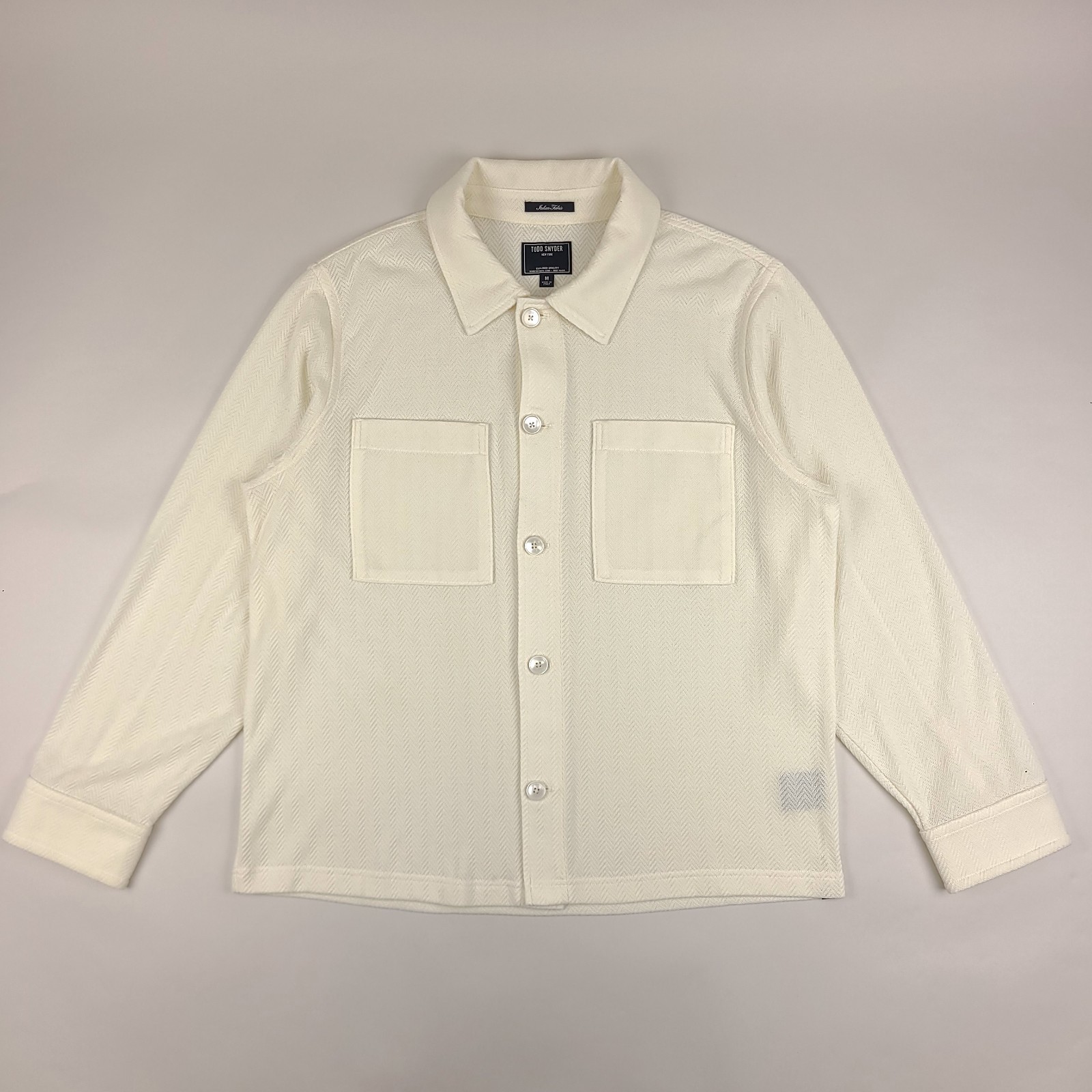 Todd Snyder Shirt Mens Medium Vanilla Bisque Herringbone Overshirt Wool Blend
