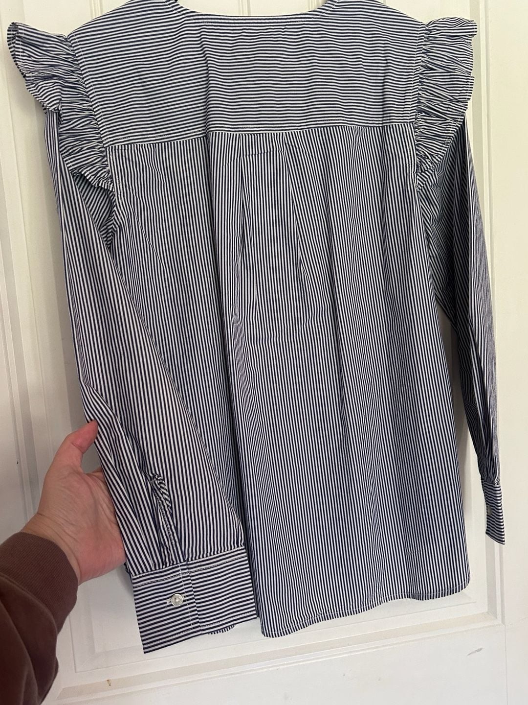 Free Assembly Women’s Button Shoulder Ruffle Blouse Long Sleeve