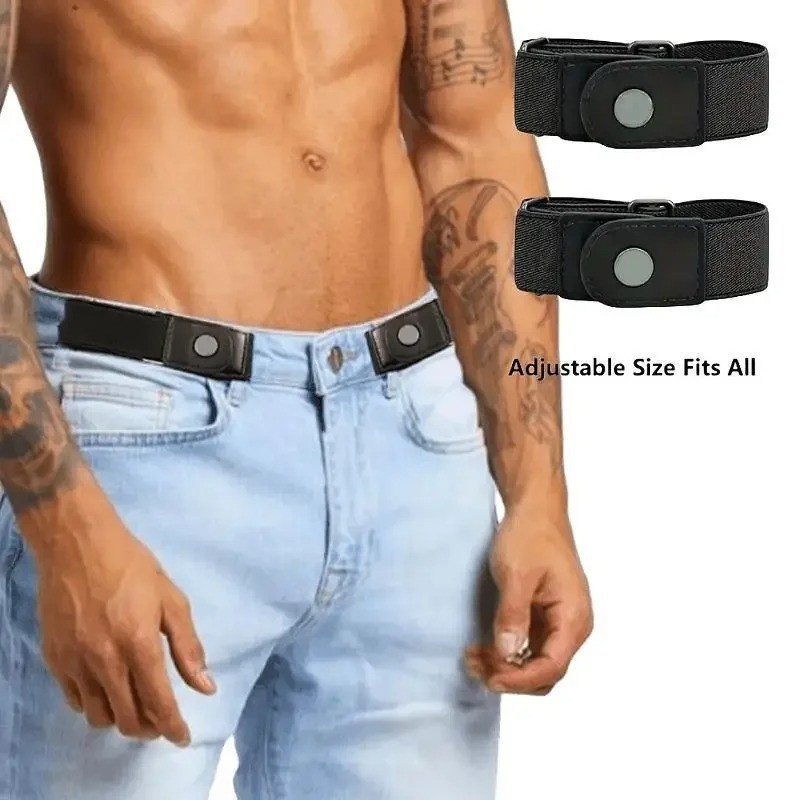 2 Pack No Buckle Elastic Belt Invisible Loop Belt for 2Pcs Brown