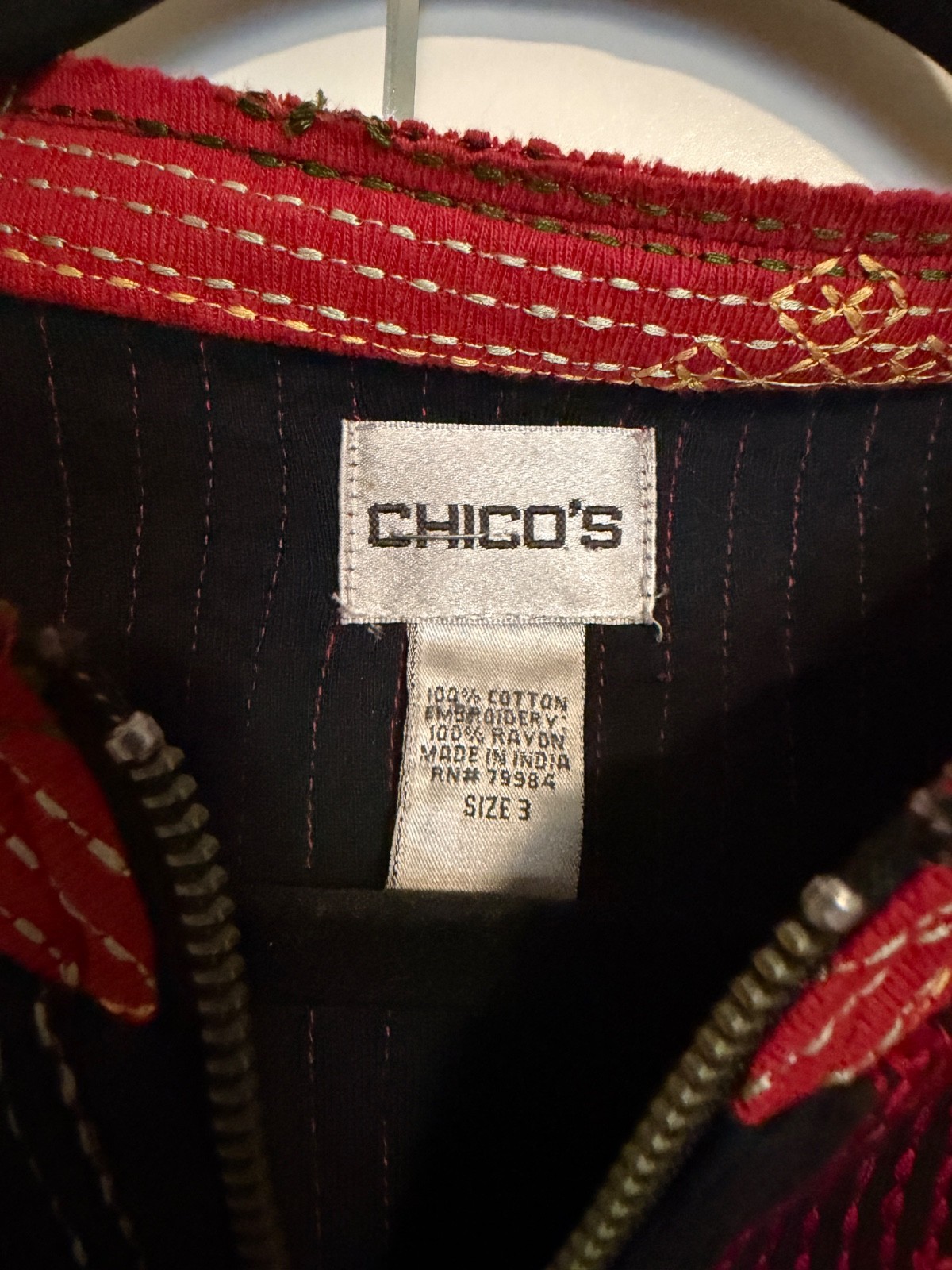 Chicos Embroidered Multi Colored Boho Zip Up Jacket Size 3