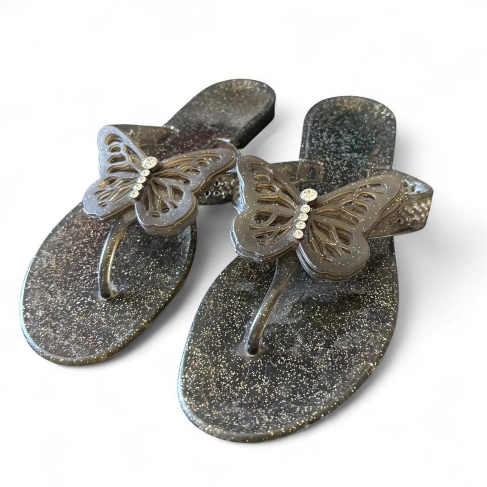 Y2K Coach Black Glitter Butterfly Jelly Flip Flops Size 7 – Fairycore Sandals