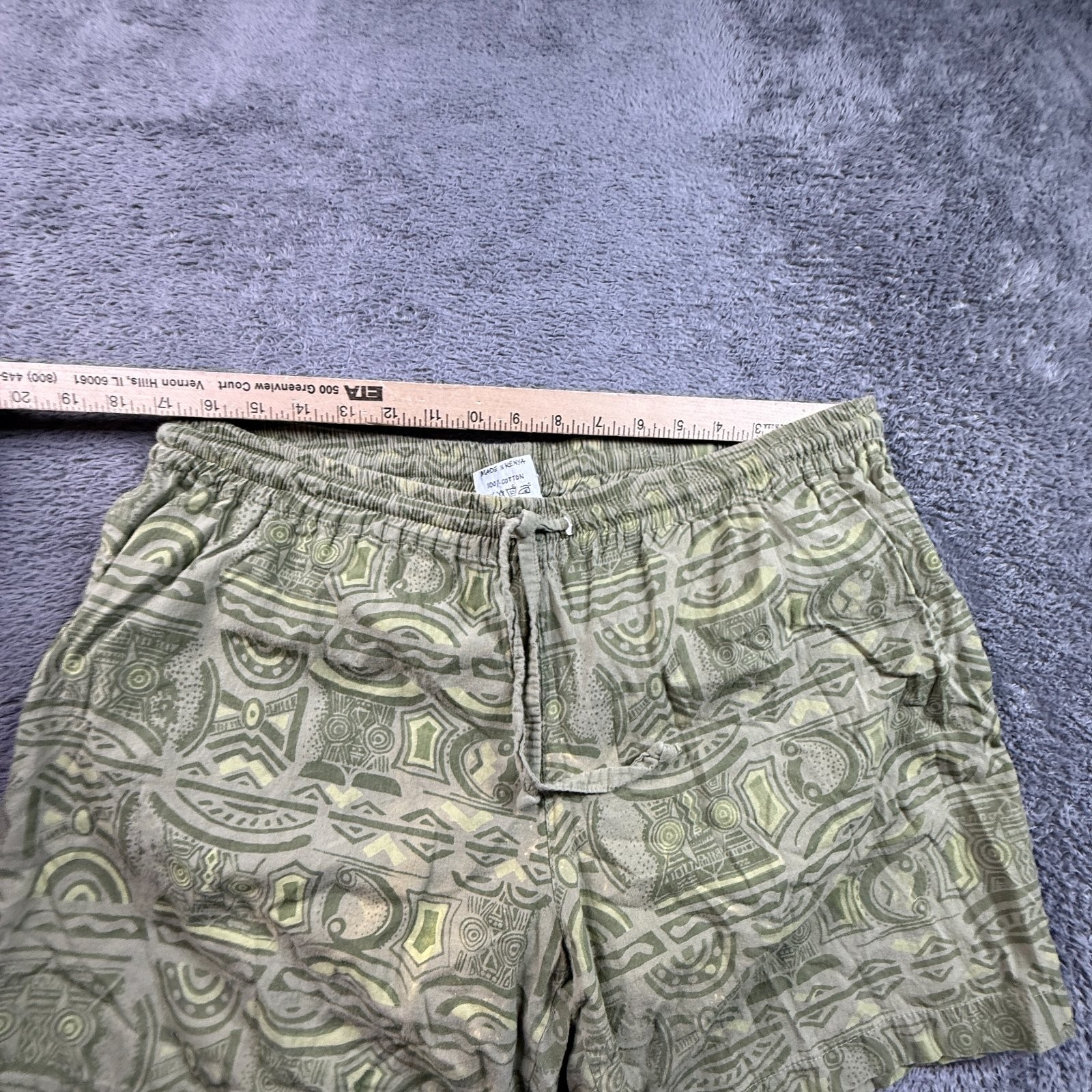 Kibo Ko Kenya Mens 34 Swim Shorts Trunks Green Tribal Print Lined Drawstring