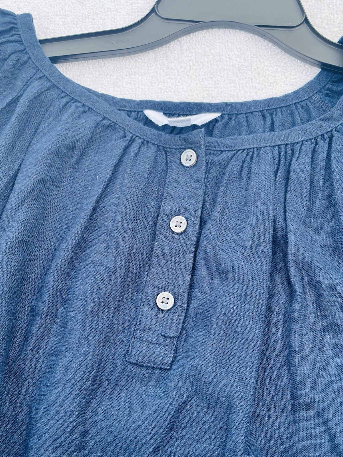New Time and Tru Blue Linen Blend Scalloped Hem Blouse – Size XL (16-18)