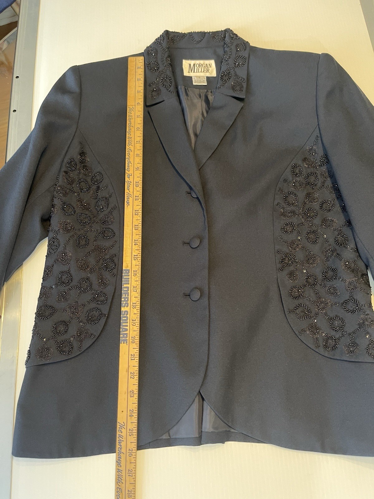 Morgan Miller Navy Blue Black Beaded Detail Skirt Suit Set Special Size 16