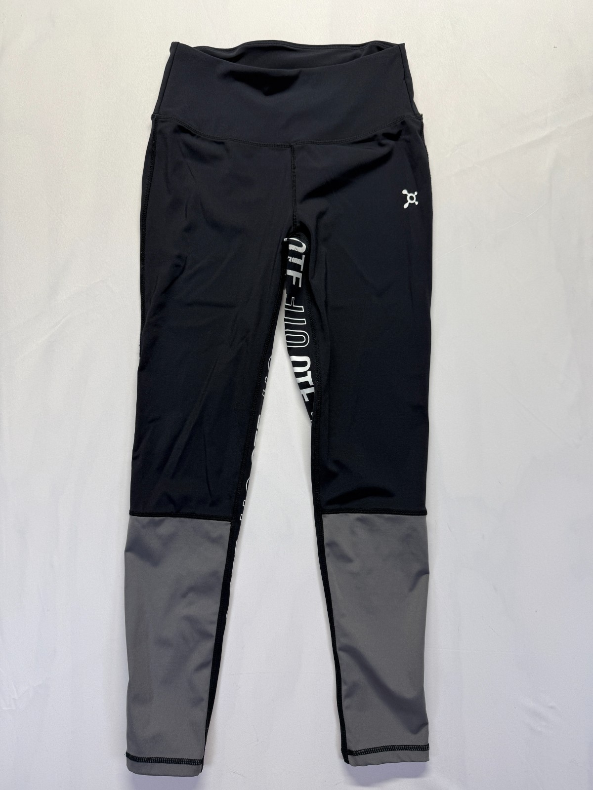 Orangetheory Fitness Leggings Womens Small Black Gray Tape Logo Mid Rise Yoga
