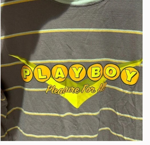Playboy by Pacsun Tee Mens Size S Pleasure For All Brown Striped Free Ship