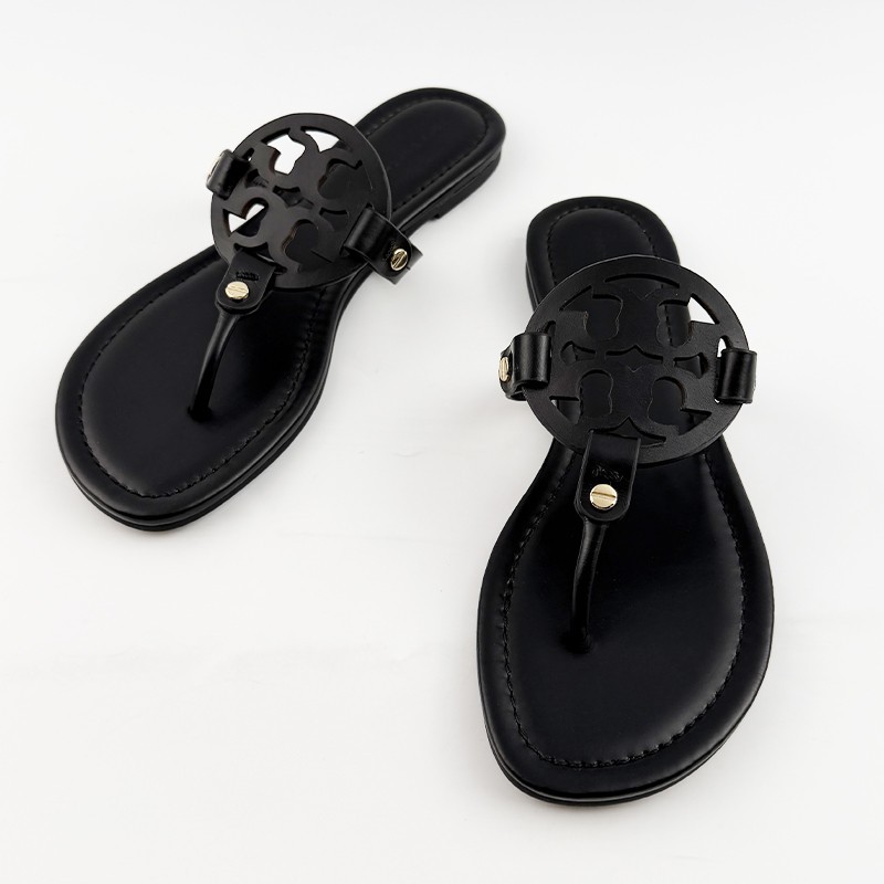 Tory Burch Women’s Miller Sandals Leather Perfect Black Thin Bottom Shoes US7-10