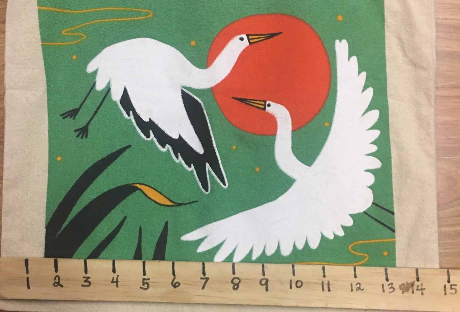 Kalalou white Cranes birds orange sun canvas tote bag
