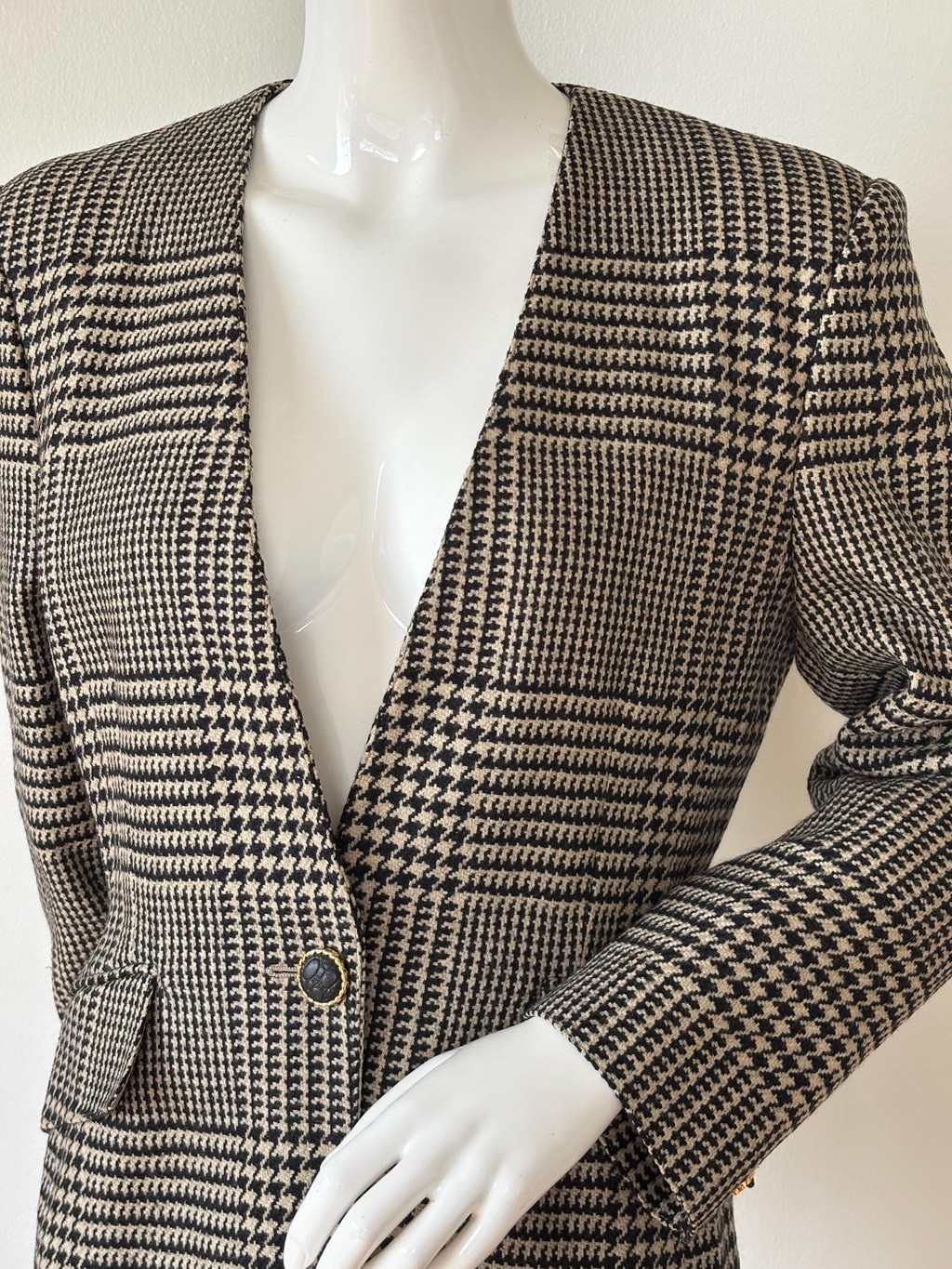 Vintage Max Mara Wool Houndstooth Blazer – Made in Italy
