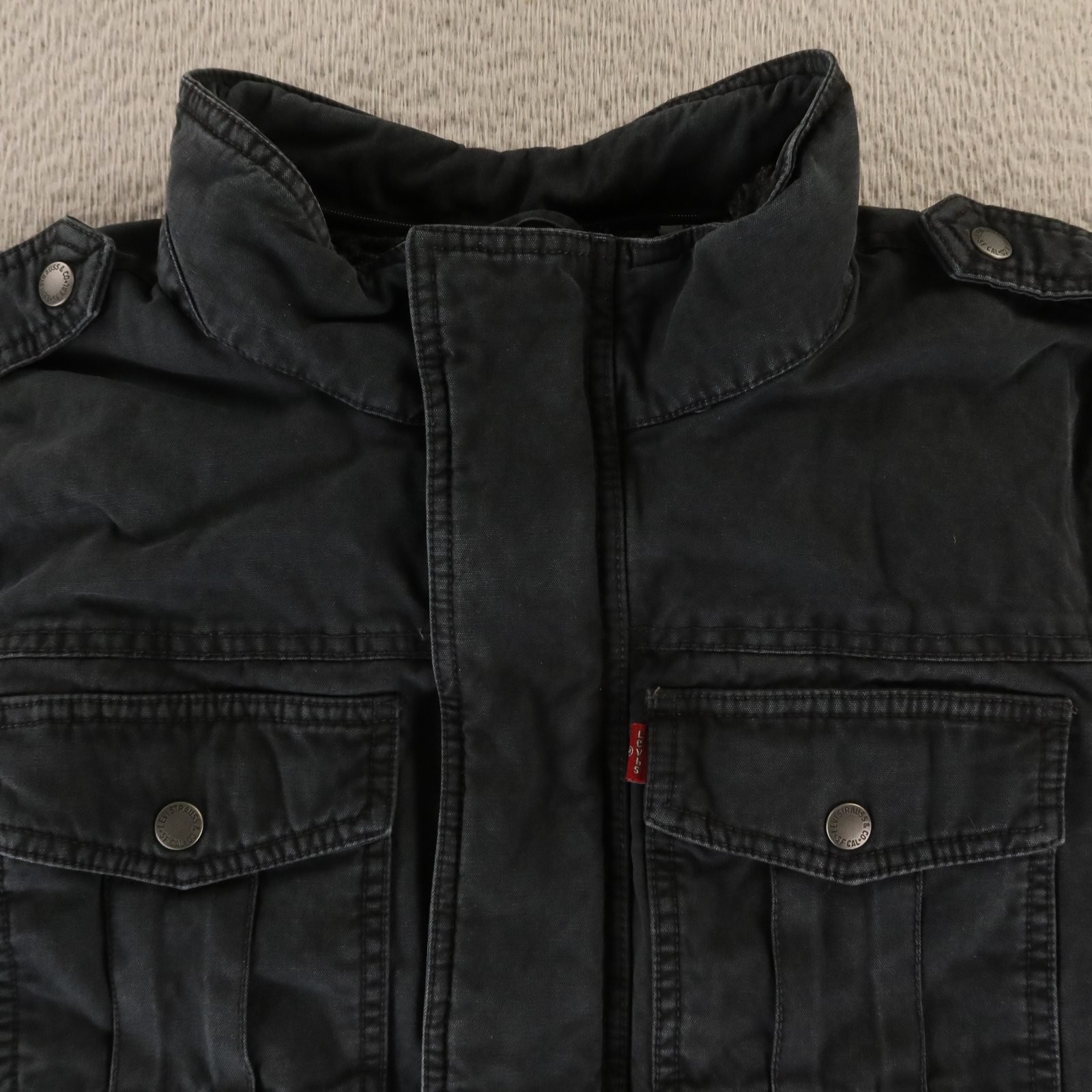 Levis Jacket Mens M Black 100% Cotton Duck Canvas Fleece Lined Military Field