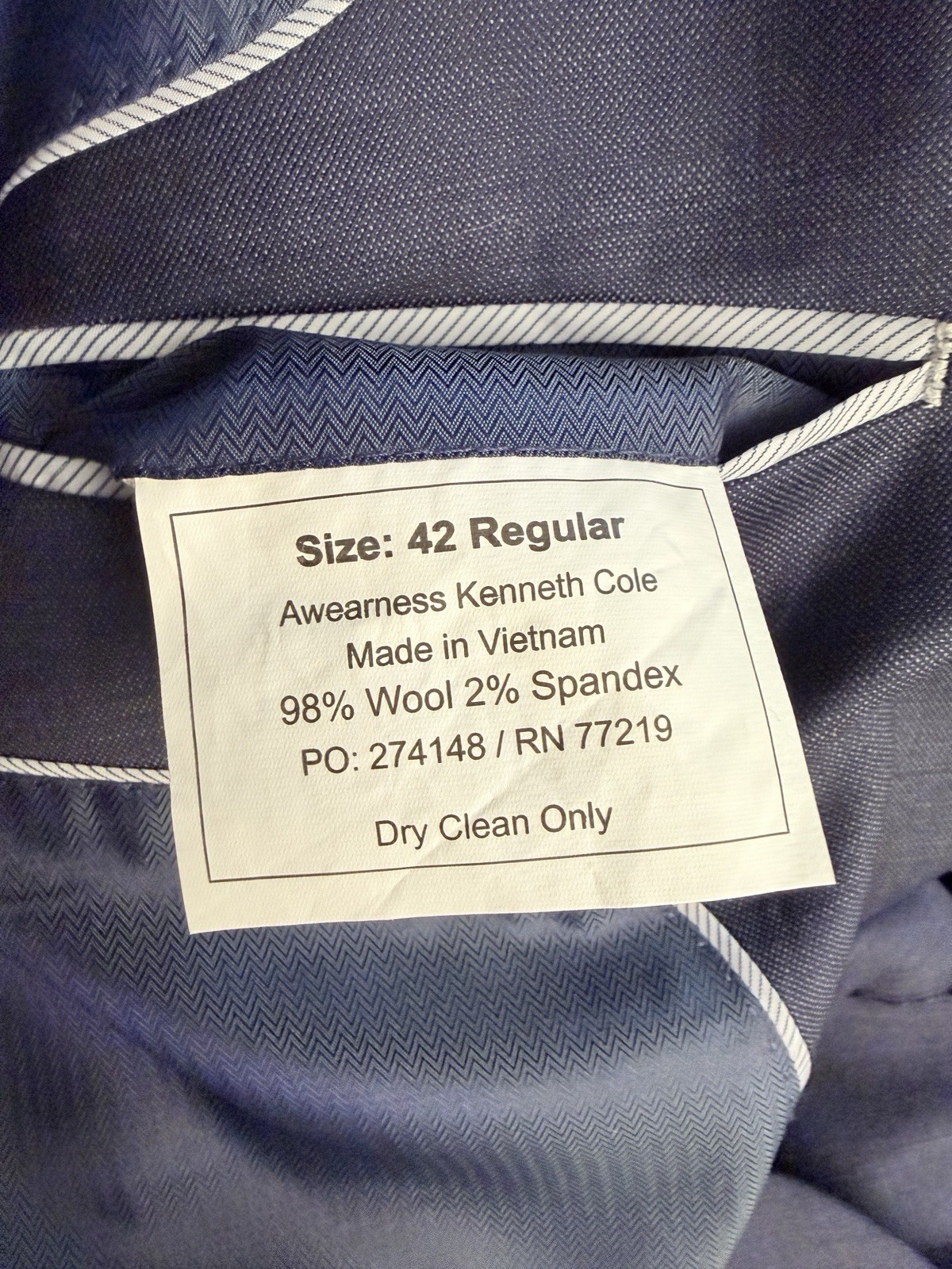 Kenneth Cole Blazer Mens 42R Awareness Wool Blend Blue Wear-Tech