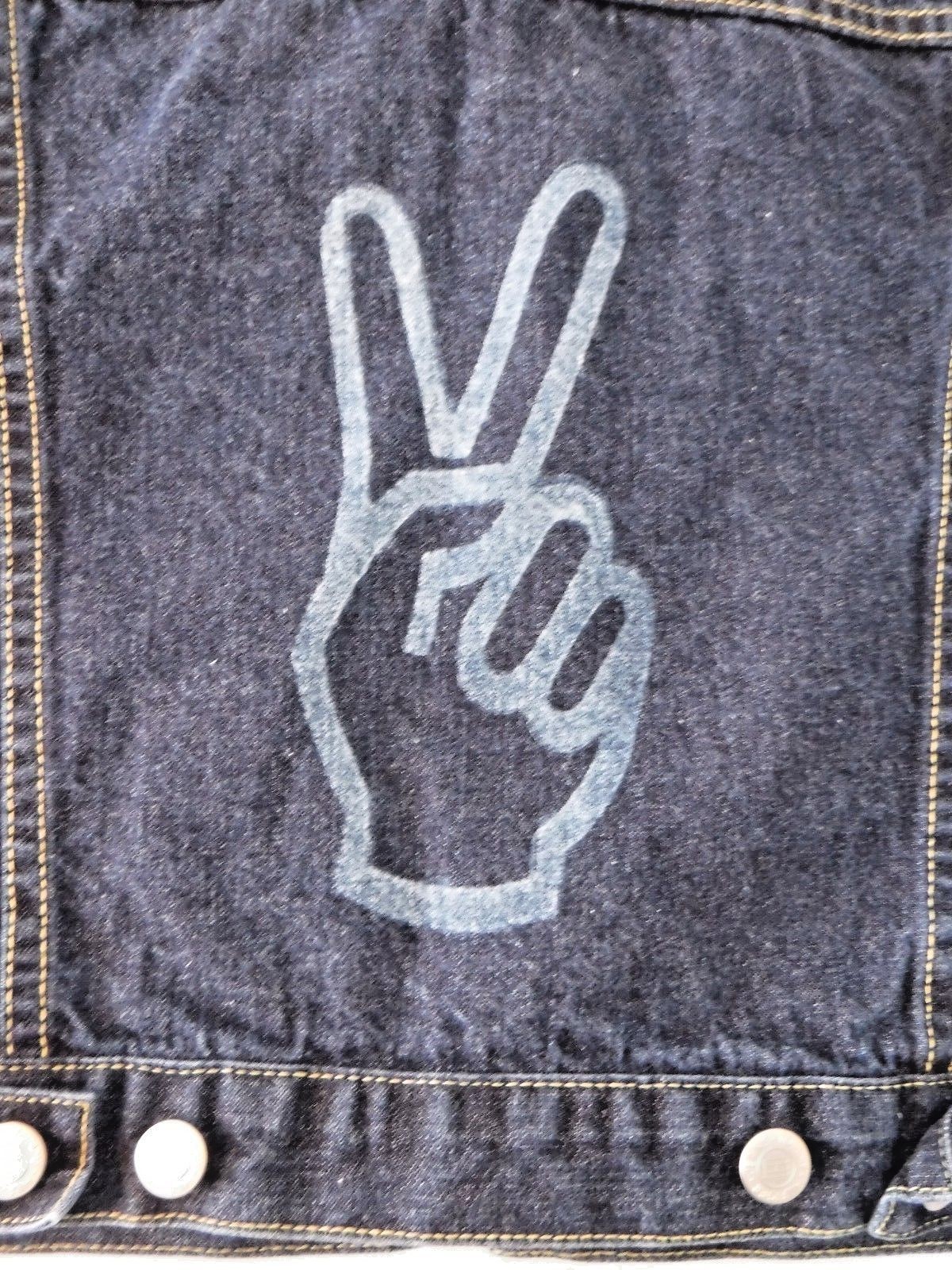 VINTAGE~TOMMY HILFIGER~Jean Jacket~Custom~PEACE HAND SIGN~Girls M~Hippie Art!