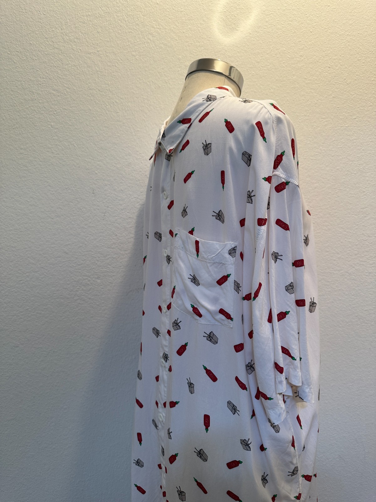 Sriracha Hot Sauce Huy Fong All Over Print Button Up Short Sleeve Shirt Size 2XL