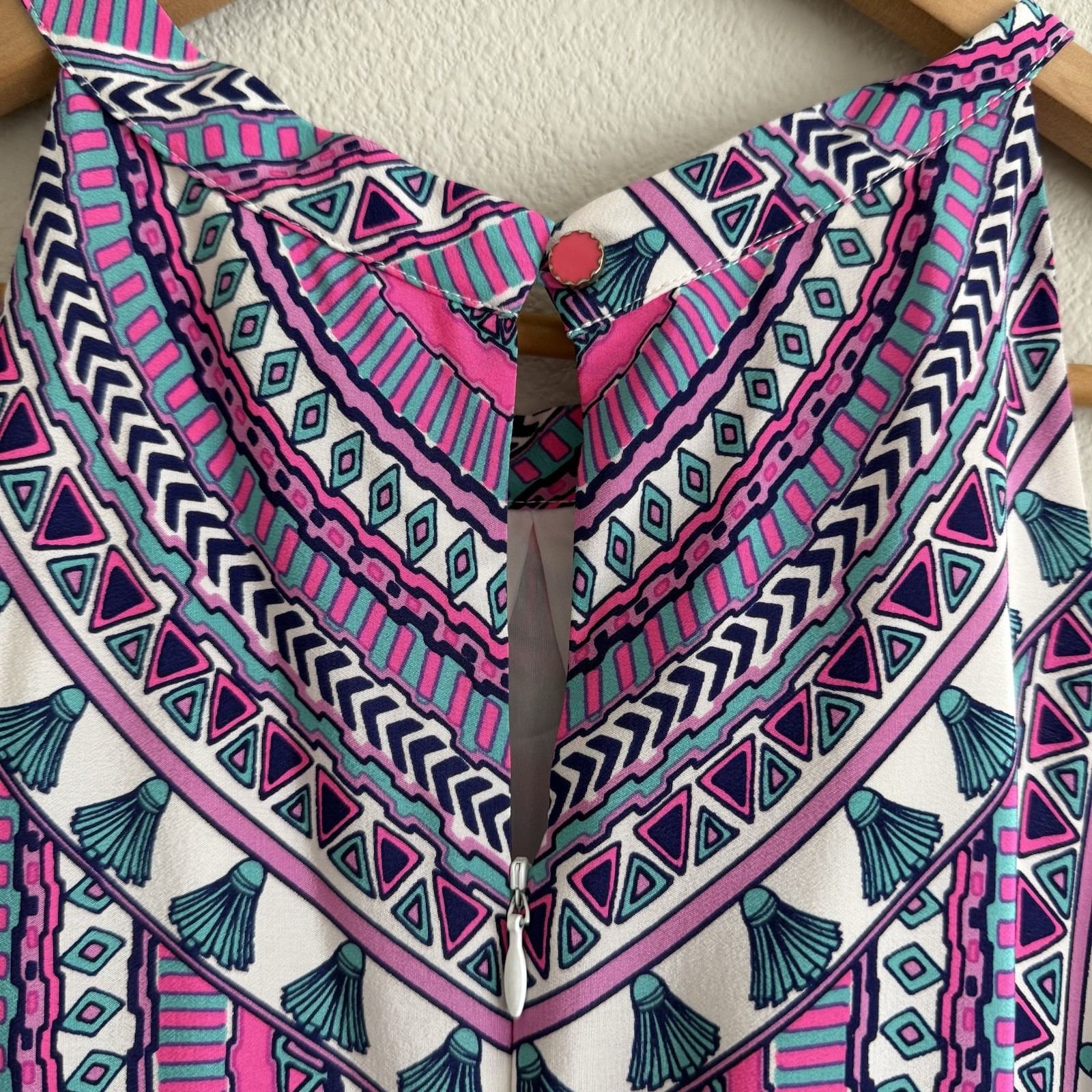 Britt Ryan Pink Geometric Tassel Mini Dress Womens Small Preppy Resortwear Beach