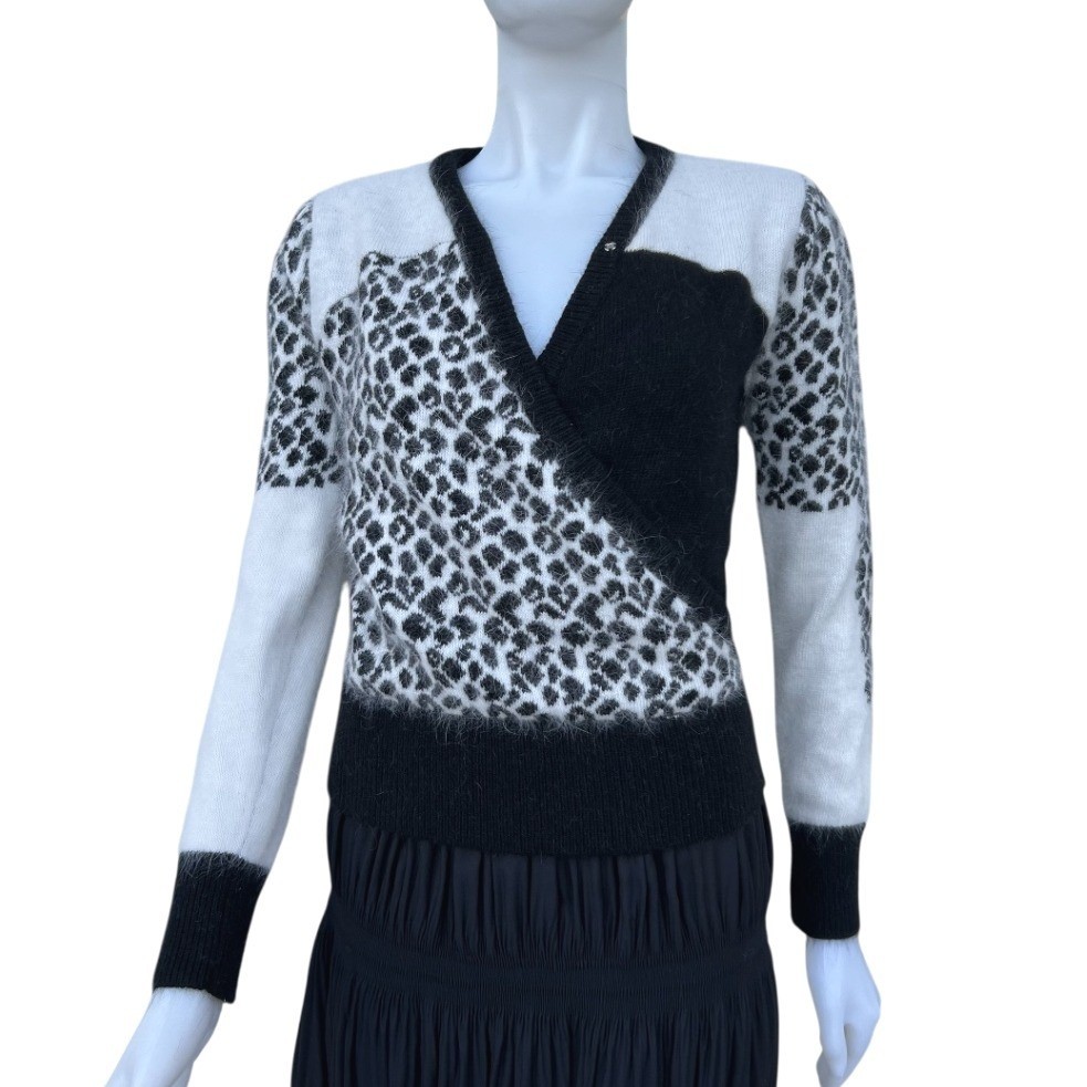 DRAW Angora Blend Leopard Print Fuzzy Wrap Sweater Women’s Coquette Mob Wife XS