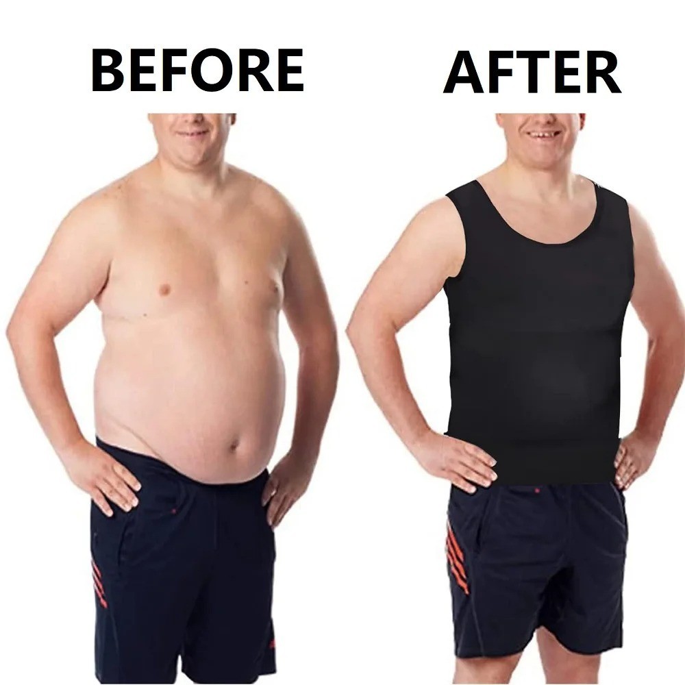 Mens Slimming Body Shaper Belly Chest Compression Vest Girdle T-Shirt Tank Top