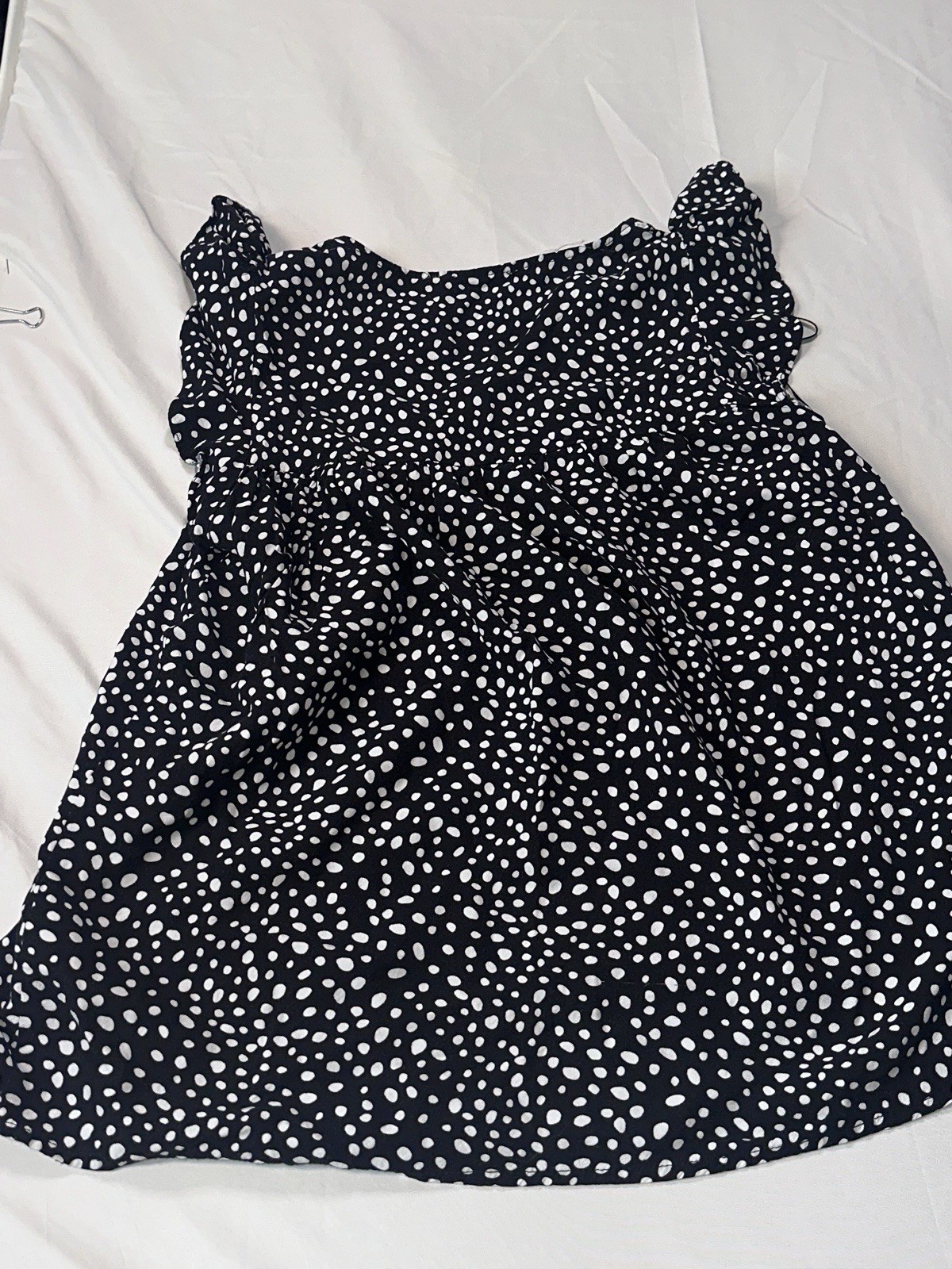 Self Womens S Black White Polka Dot Chiffon Babydoll V-Neck Smocked