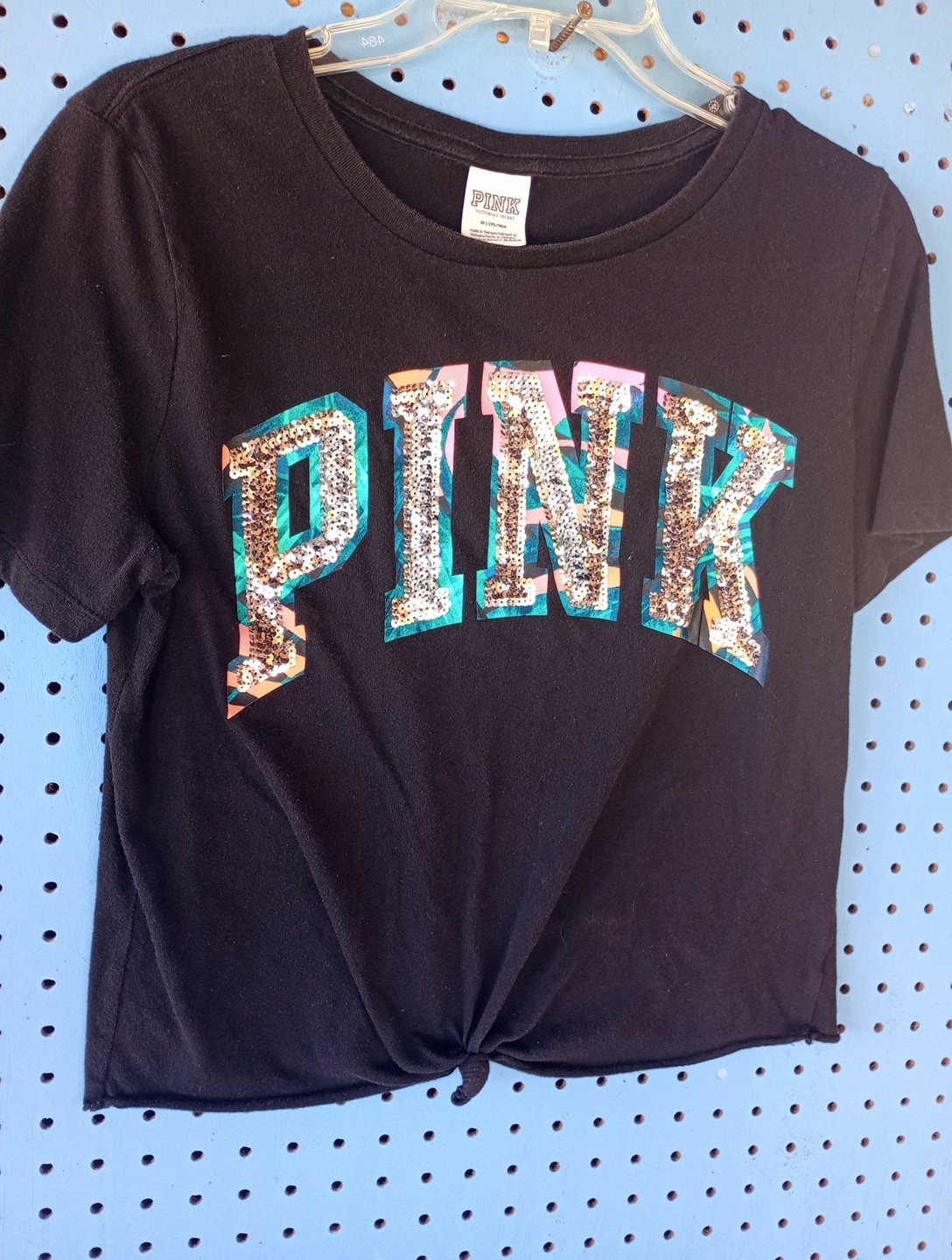 Victoria Secret PINK Sequin Round Neck Shirt – Size Medium, Black