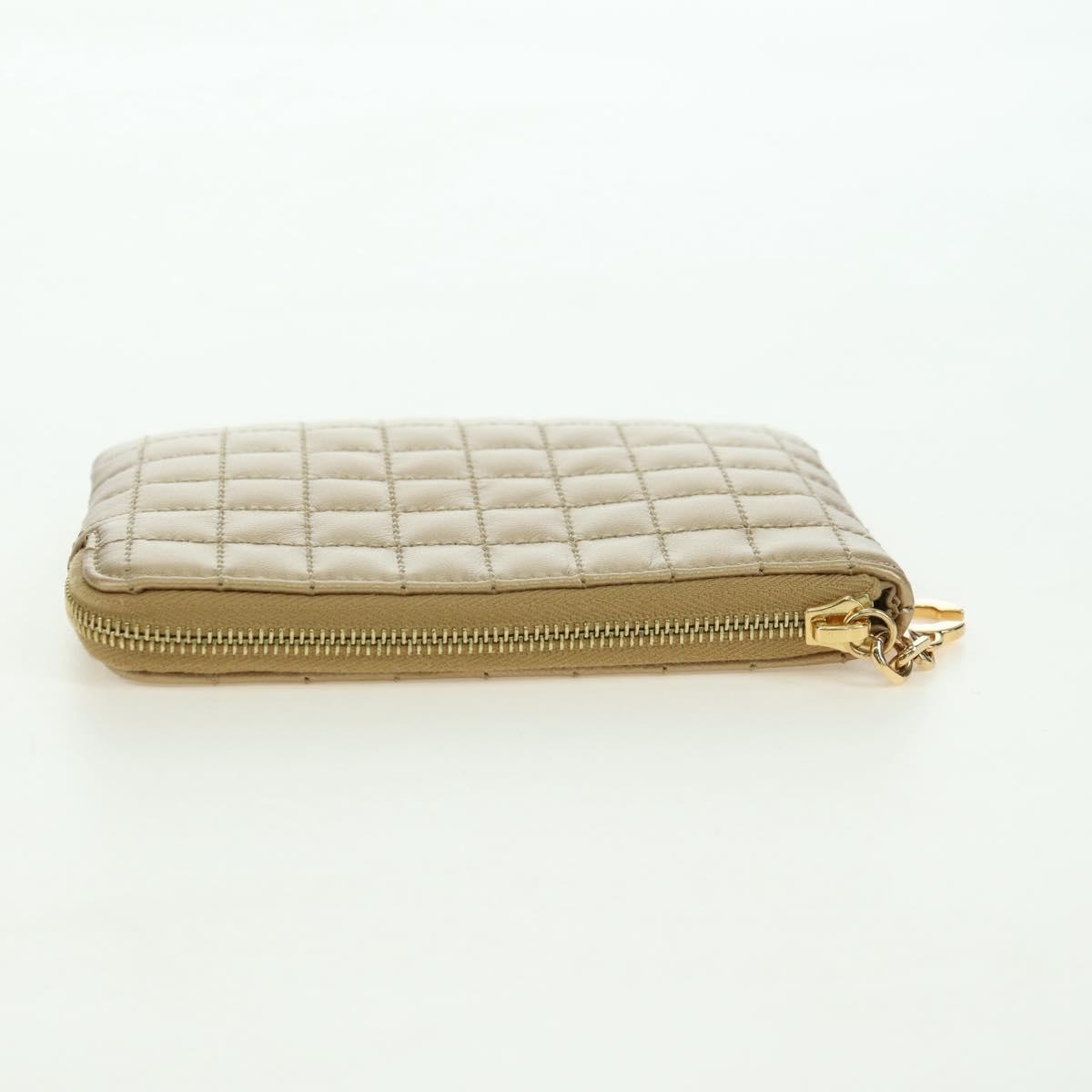CELINE C Charm Coin Purse Leather Gold Auth am11616V