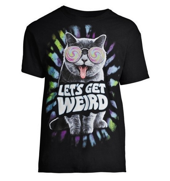 Cat Kitty Black Psychedelic Glasses LETS GET WEIRD 100% Cotton T-Shirt 3XL 54-56