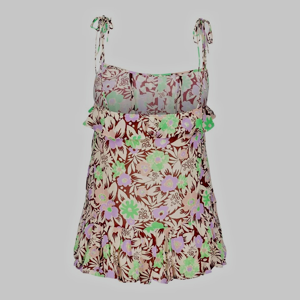 Ted Baker Multicolour Frill Cami Top Size 3 UK 12 14 Floral Ruffle Summer BNWT
