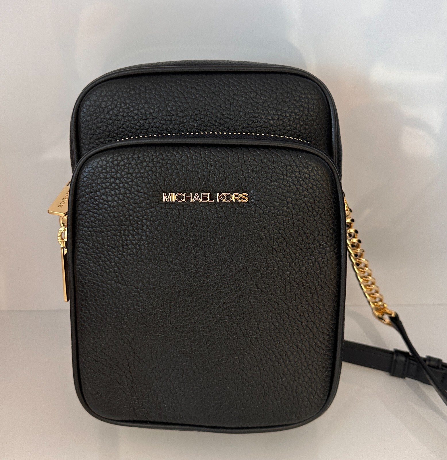 Michael Kors Jet Set Pebbled Leather Medium North South Flight Crossbody Bag